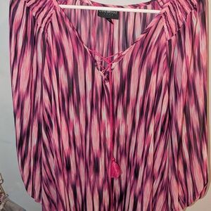Lane Bryant Sheer Gauze 3/4 Sleeves Pink & Black Blouse